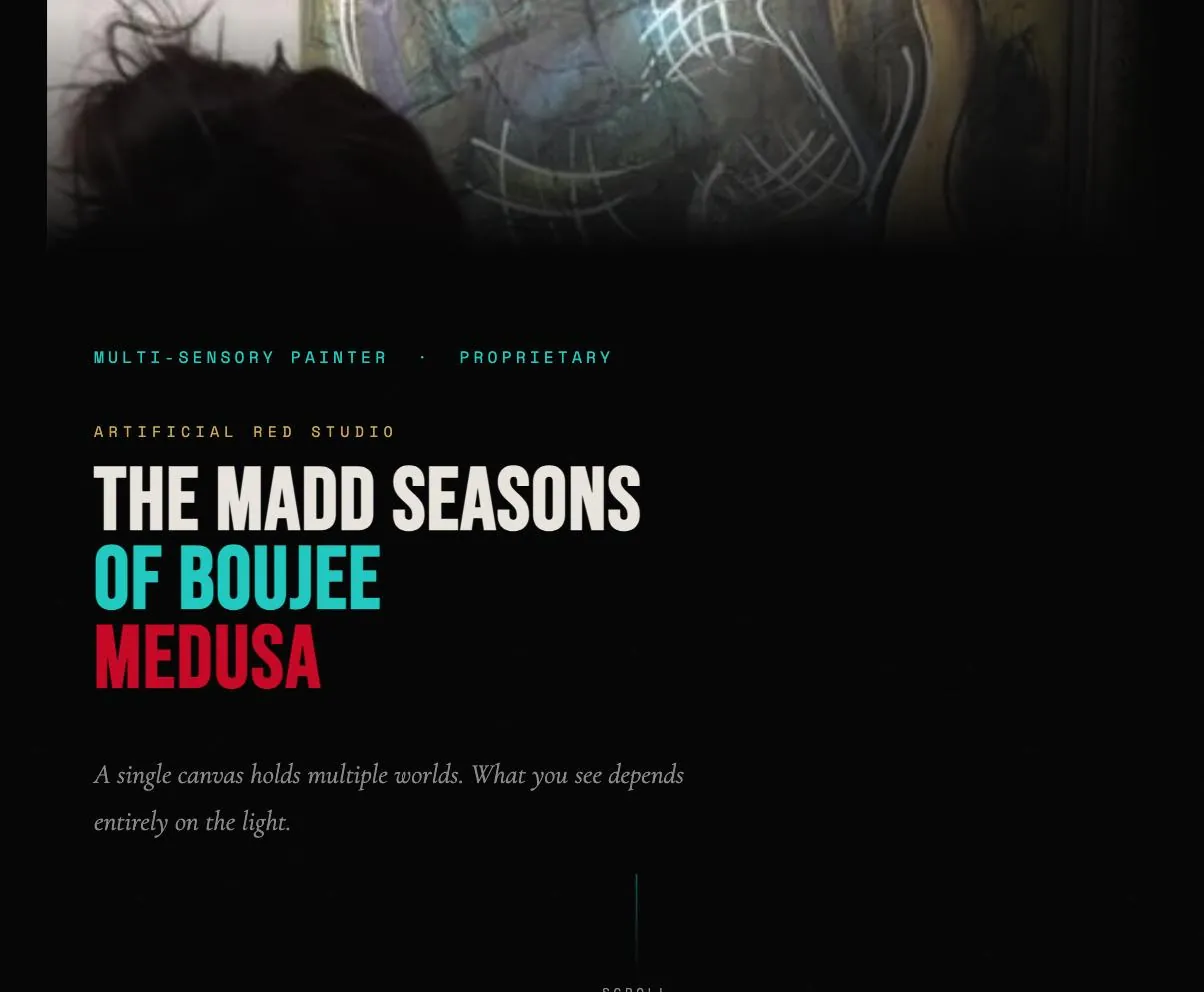 The earlier TMSOBM-era site mockup: dark background with cyan and gold accents.